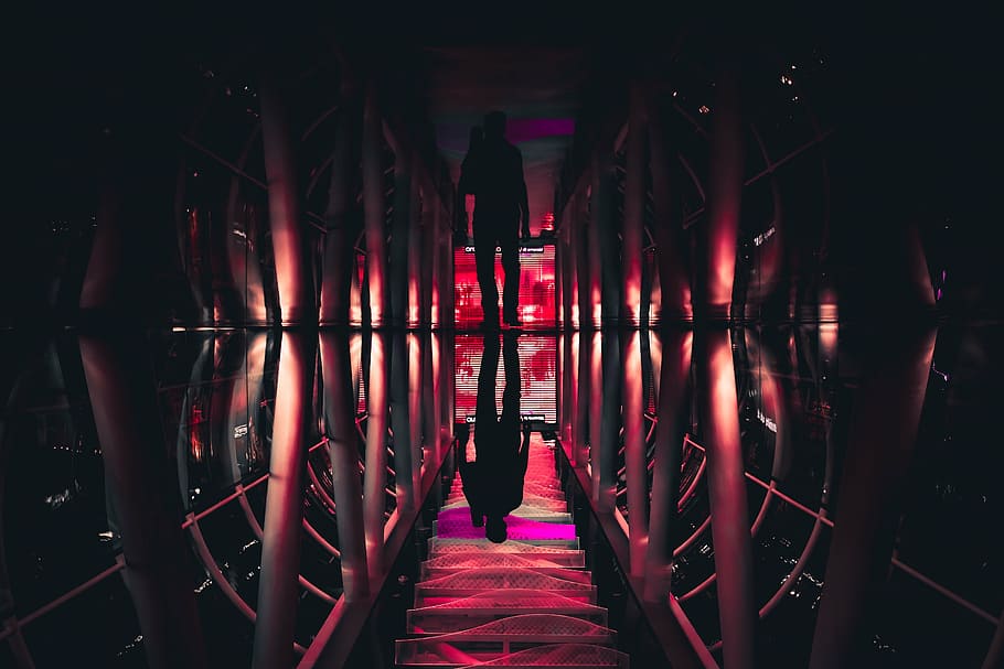 silhouette of person standing on hallway, people, alone, dark HD wallpaper