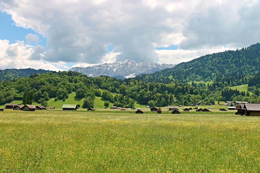 allgäu, landscape, reported, fields, forest, mountains, allgäu alps HD wallpaper