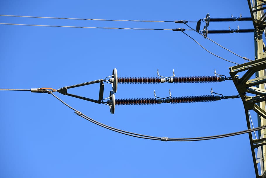 current, strommast, power line, electricity, energy, power poles HD wallpaper