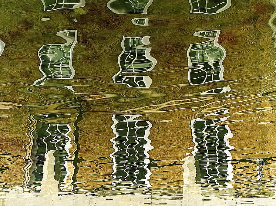 brown, green, and beige abstract painting, reflection, building HD wallpaper