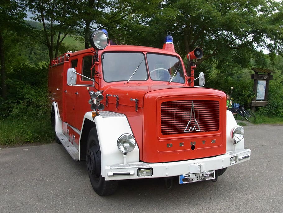 auto, oldtimer, fire, red, fire truck, transportation, mode of transportation HD wallpaper