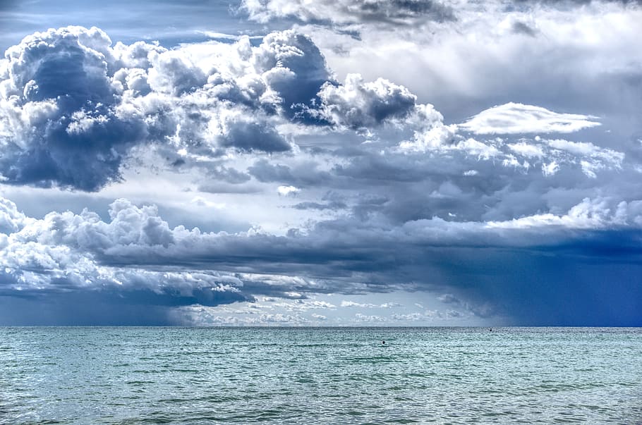 ocean under nimbus clouds, sky, sea, water, drama, covered sky HD wallpaper