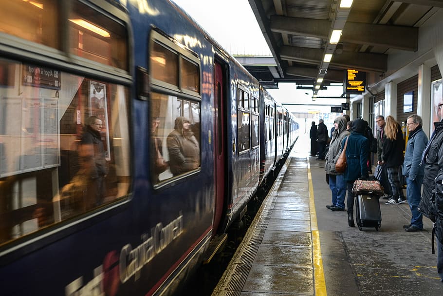 train, trains, station, platform, blue train, railway, via train HD wallpaper