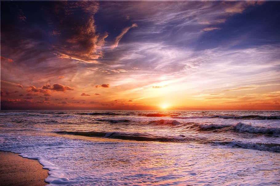 seawave photo in golden hour, sun, denmark, summer, sunset, nature, HD wallpaper