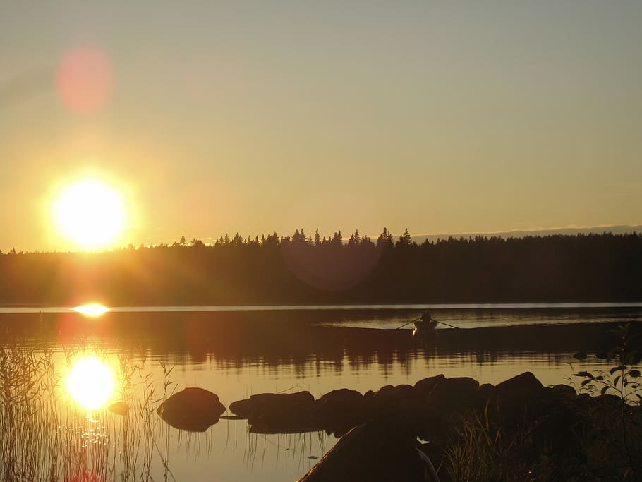 Lake, Beach, Västerbotten, commodity swamp, sunset, solar, HD wallpaper