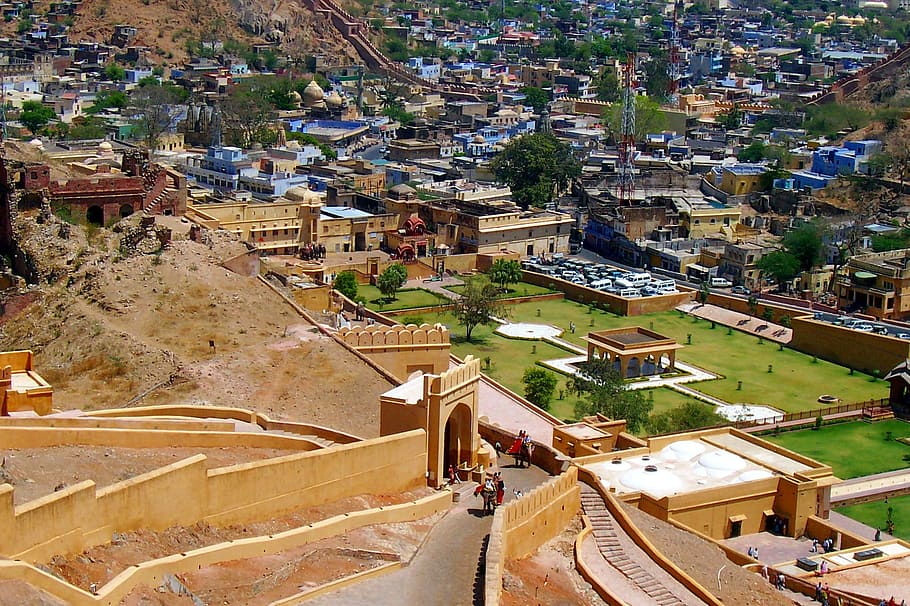 amer fort, elephant pathway, elevated road, building exterior, HD wallpaper