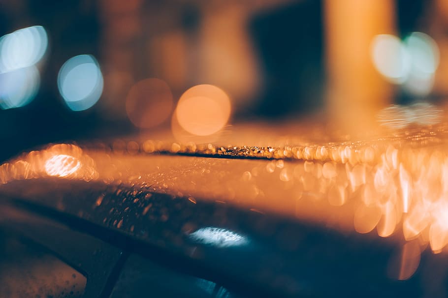dew on roof of car bokeh photography, boke photography, rain HD wallpaper