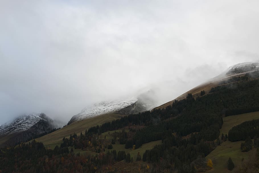 white snow covered mountain during daytime, landscape photography of foggy mountain HD wallpaper