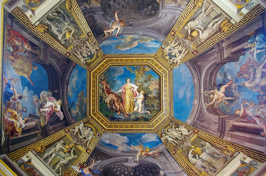 italy, vatican, museum, ceiling, dome, fresco, art, decoration, HD wallpaper