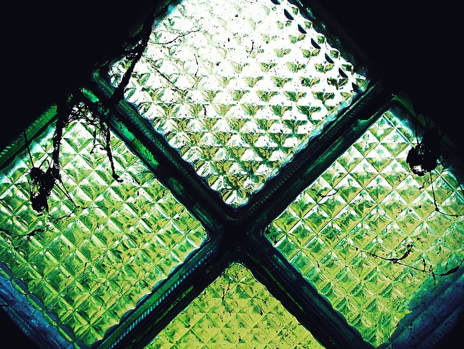 window, old, glass, rhombus, spider web, green, greens, silhouette HD wallpaper
