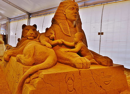 Egyptian sculpture, Sand Sculpture, Models, Artwork, Sphinx HD wallpaper