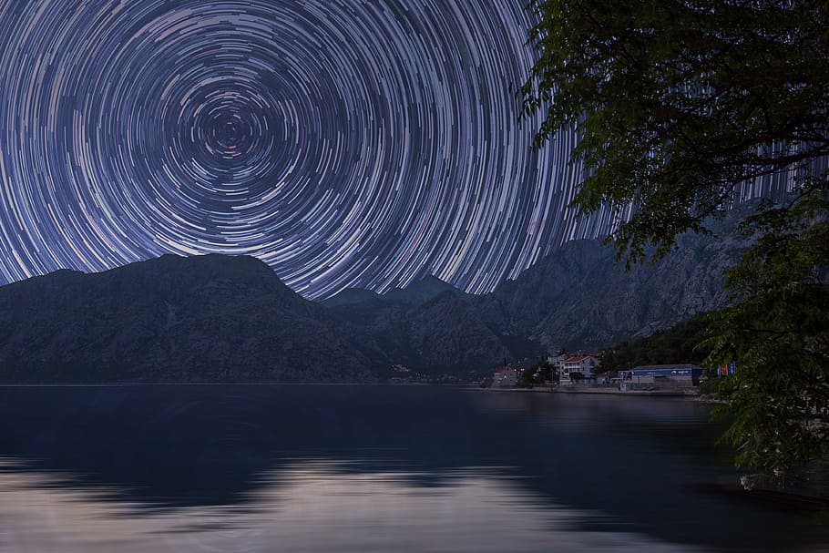 lake, landscape, light, mountain, outdoors, sky, time lapse HD wallpaper