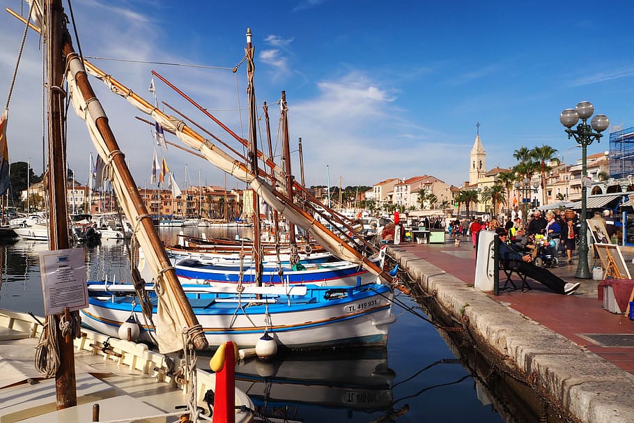 port, sanary sur mer, sailing boats, coast, mediterranean, provence, HD wallpaper