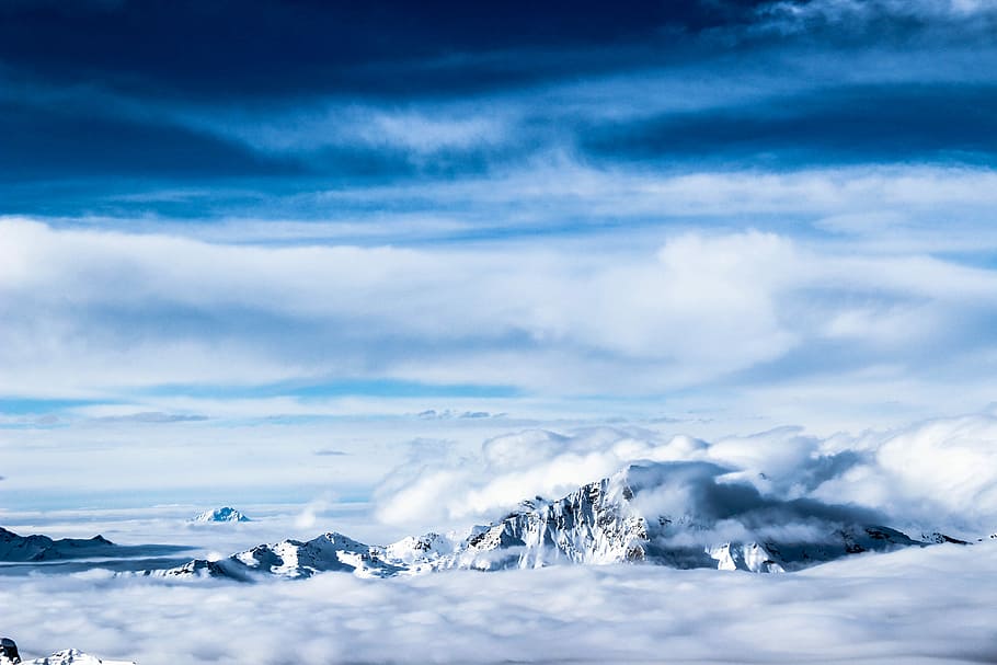 white iceberg, snow-covered mountains, sky, blue, cloud, mountain range HD wallpaper