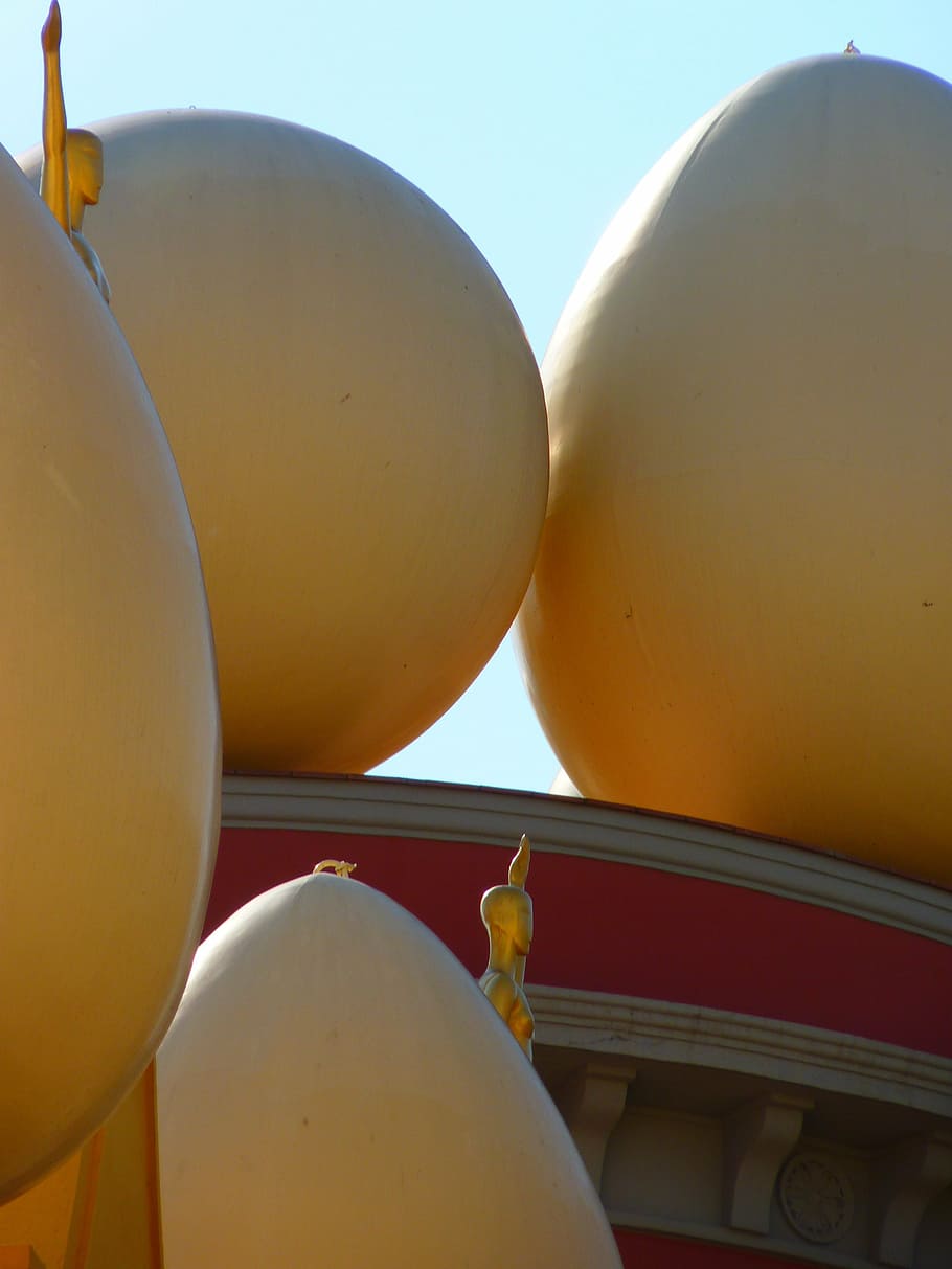egg, ball, figure, building, red, dalí, museum, figueras, spain HD wallpaper