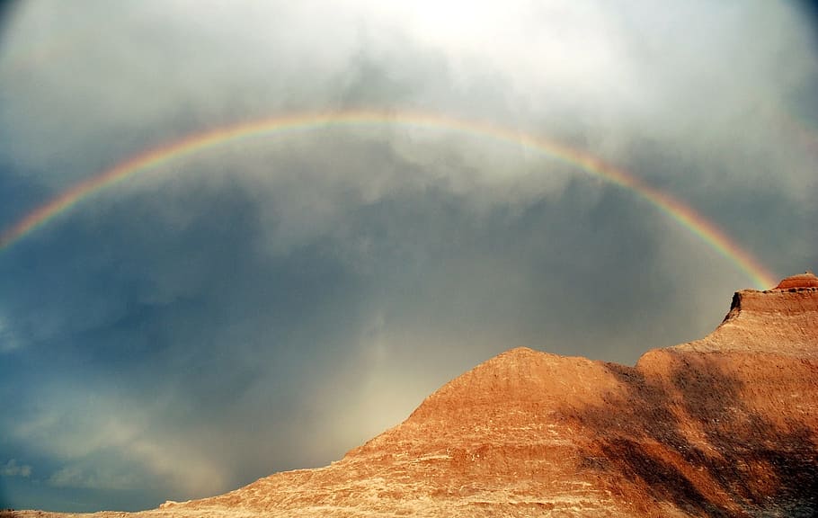 rainbow arc over brown mountain, Wilderness, Scenic, Nature HD wallpaper