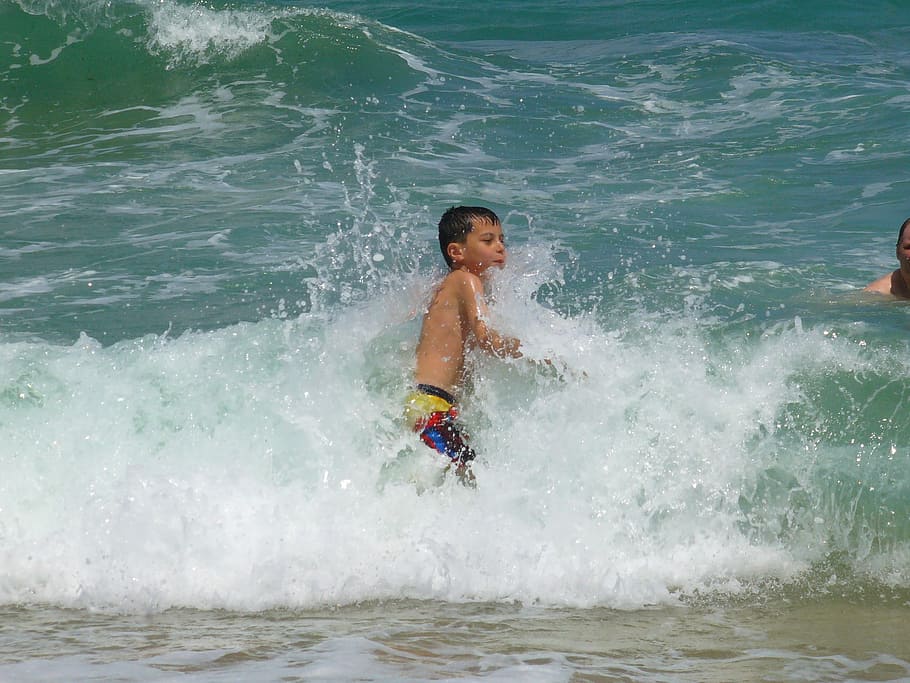 Boy, Waves, Ocean, Beach, Fun, Water, vacation, child, summer HD wallpaper