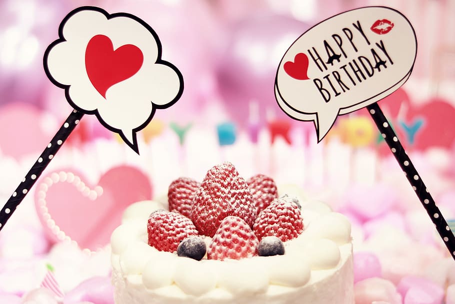 strawberry cake wallpaper, love, dessert, sweet Food, heart Shape HD wallpaper