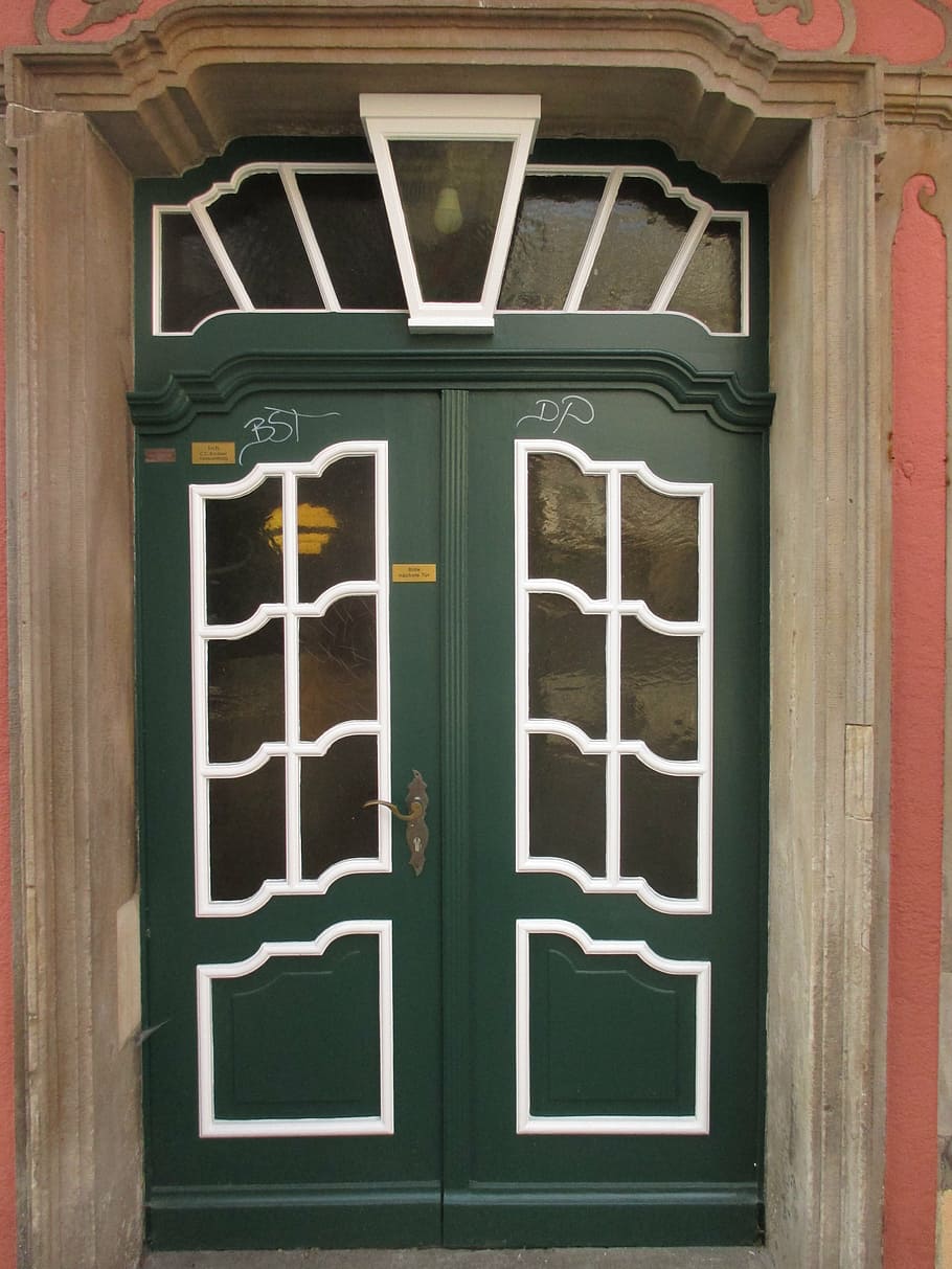 front door, house entrance, old, green, historically, lattice windows, HD wallpaper