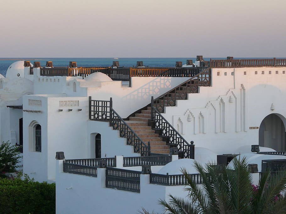 hughada, egypt, hotel complex, sunset, architecture, built structure, HD wallpaper