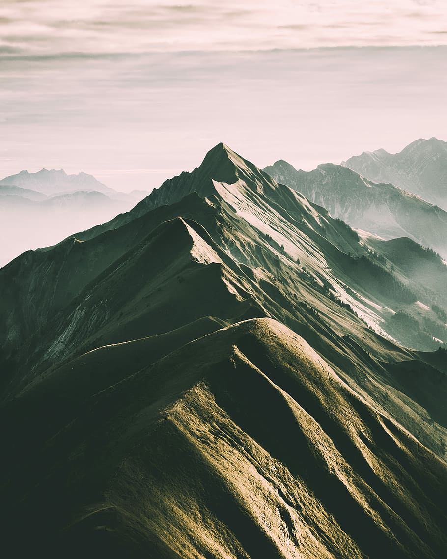 aerial photography of grey and brown mountain, high angle view of mountain HD wallpaper