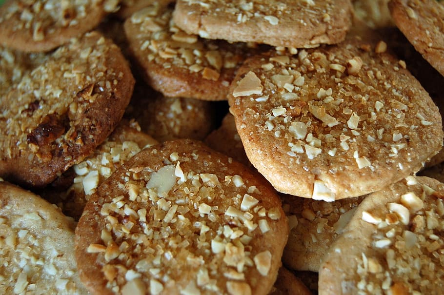 cookies, biscuits, nuts, almonds, snack, baked, homemade, food HD wallpaper