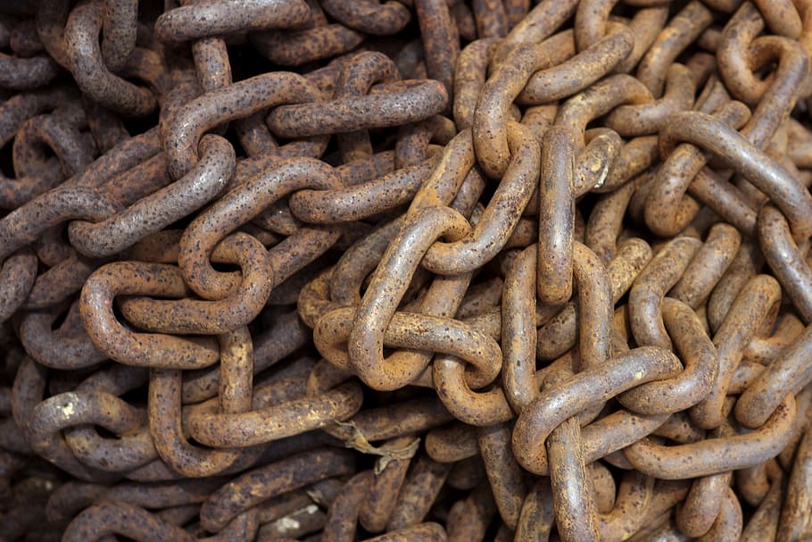 Steel, rusty chain, links, steel links, old, detail, aged, brown HD wallpaper