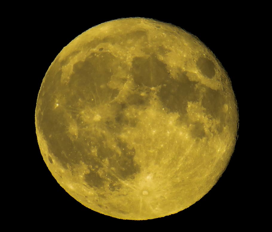 moon, full moon, yellow, night, dark, close, moon craters, lunar landscape