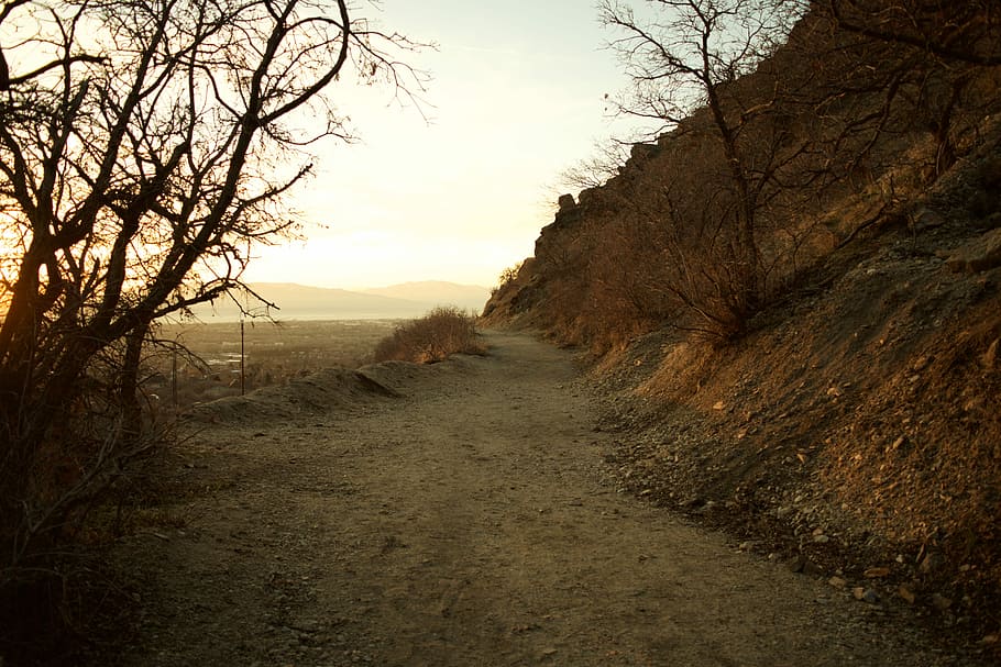 Path, Mountain, Trail, sunset, outdoors, landscape, no people HD wallpaper