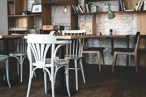 Hip bistro interior, restaurant, wood, table, chair, indoors HD wallpaper
