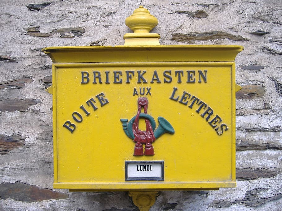 mailbox, yellow, post, luxembourg, old, beautiful, communication HD wallpaper