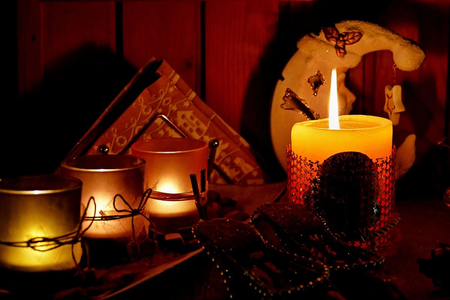 candles, burning, tea candle, light, flame, christmas, decor HD wallpaper