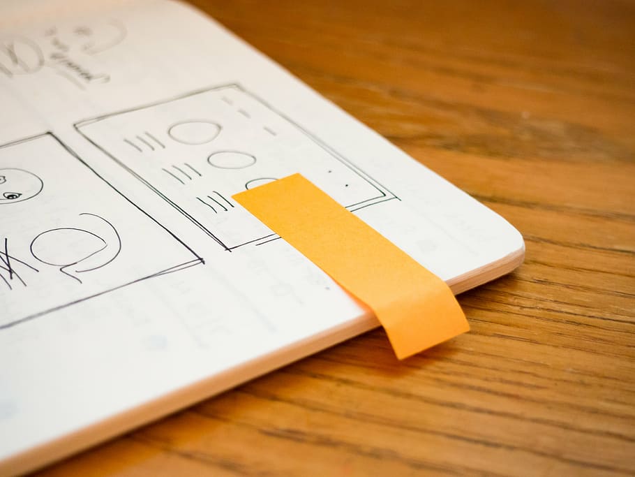 yellow paper on top of white board, printer, notebook, mockups HD wallpaper