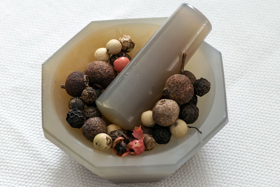mortar, agate mortar, spices, grind, food, food and drink, chocolate HD wallpaper