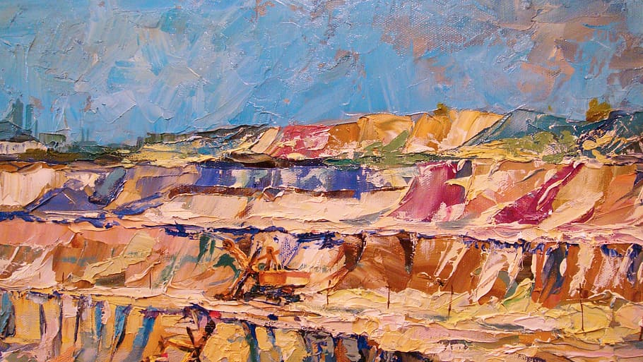 quarry, canvas, oil, multi colored, full frame, art and craft HD wallpaper