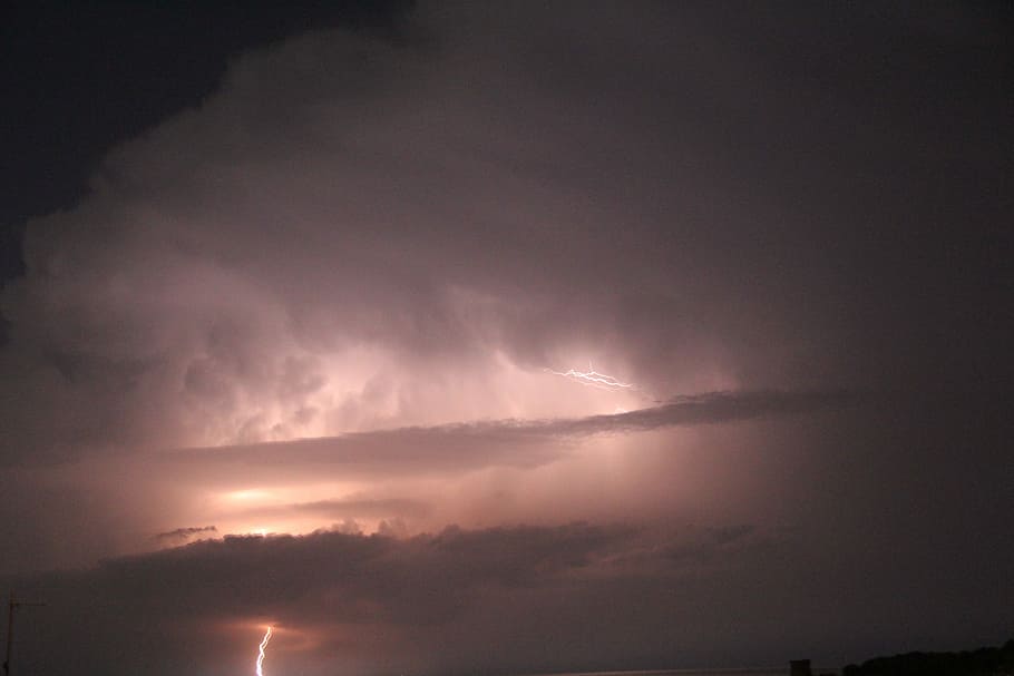 Lightning, Storm, Evening, sky, scenics, tranquility, nature HD wallpaper