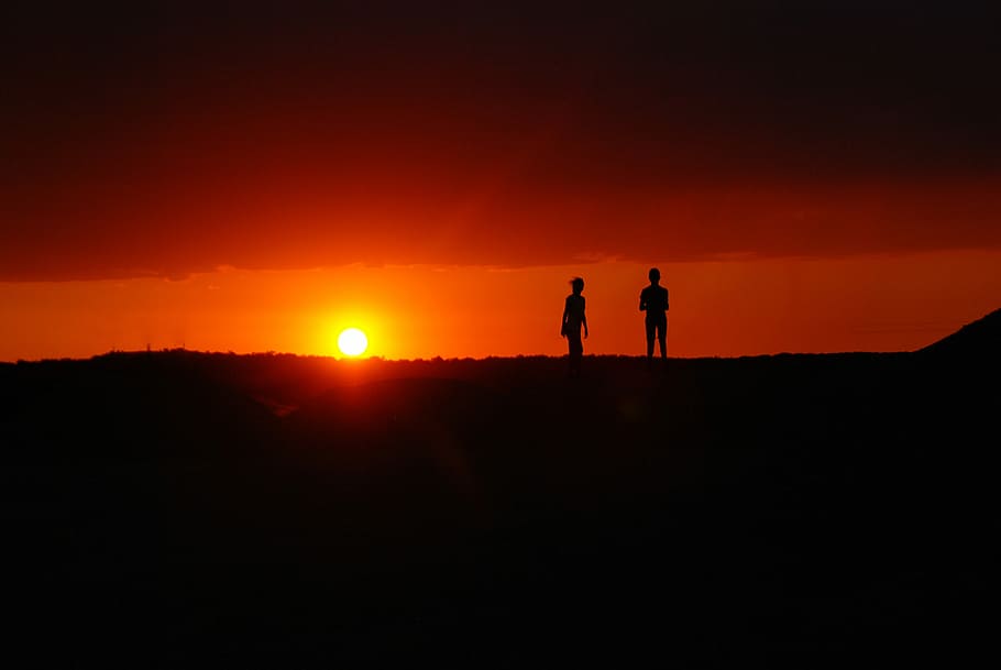 Sunset, Silhouettes, Twilight, Evening, the sun, mood, red HD wallpaper