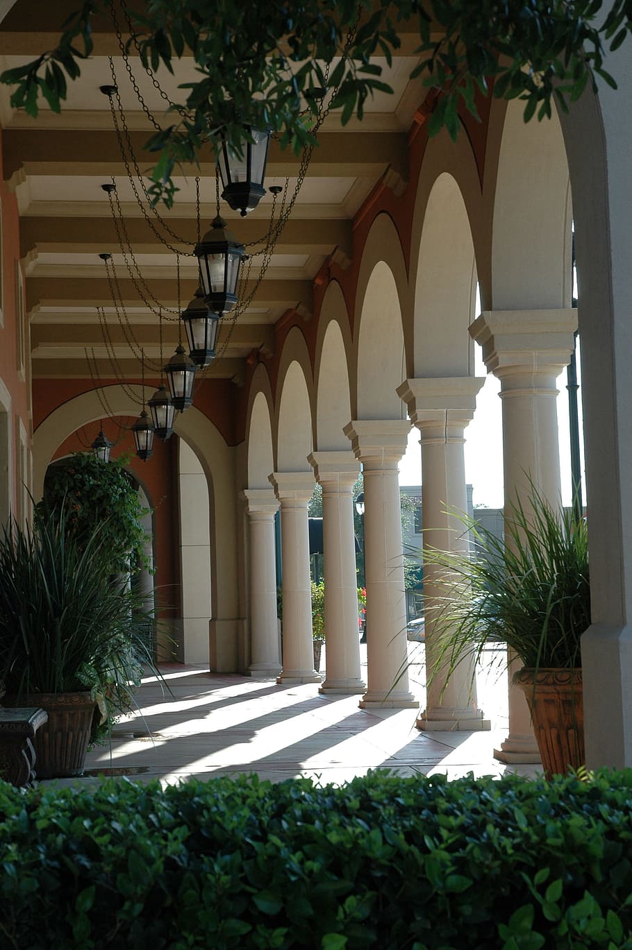 columns, houston, architecture, structure, corridor, passage HD wallpaper