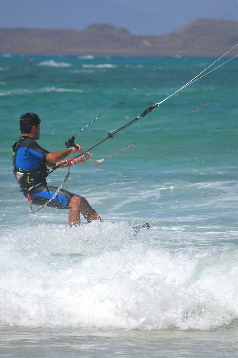 kite surfing, sports, man, waves, sea, people, recreational Pursuit