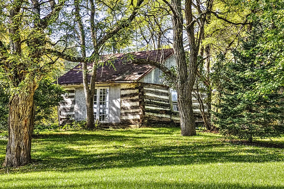 log, cabin, log cabin, rustic, ohio, digital art, rural, scenic, HD wallpaper