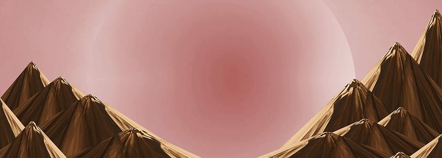 brown mountain illustration, planet, pink, sky, moon, solar system, HD wallpaper