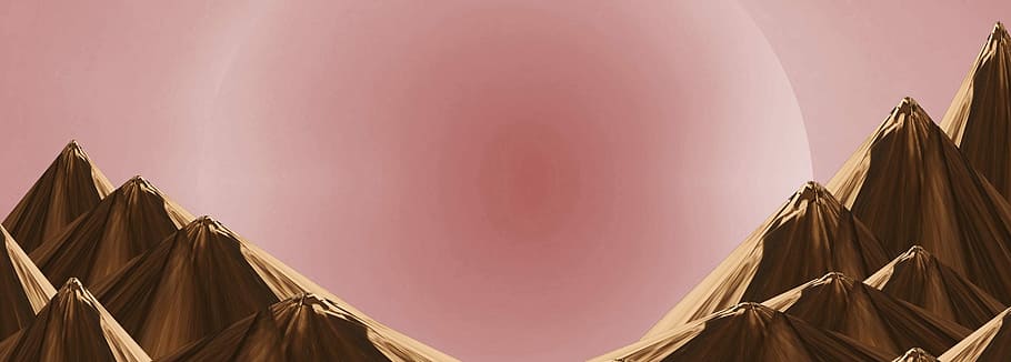 brown mountain illustration, planet, pink, sky, moon, solar system HD wallpaper