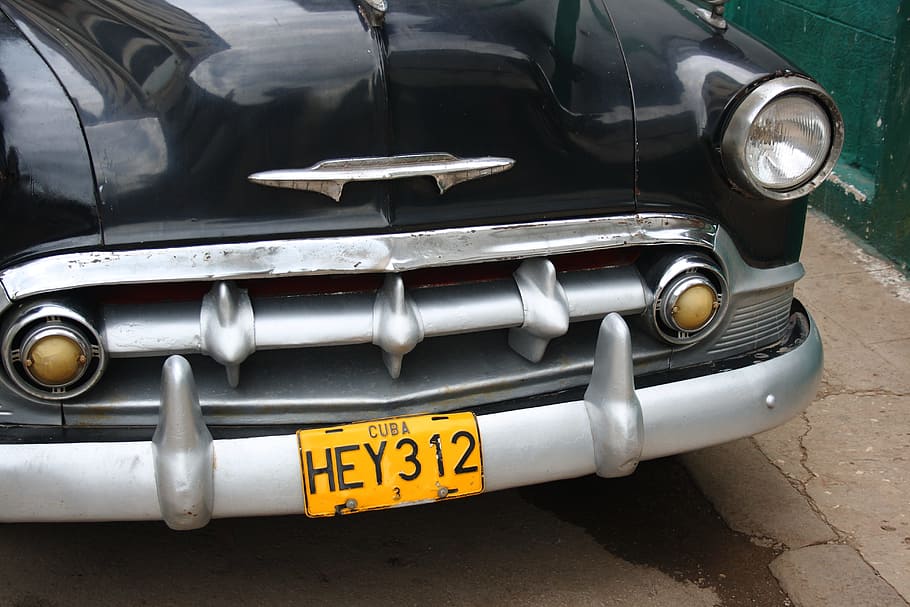 vintage black and gray car with HEY 312 license plate number HD wallpaper