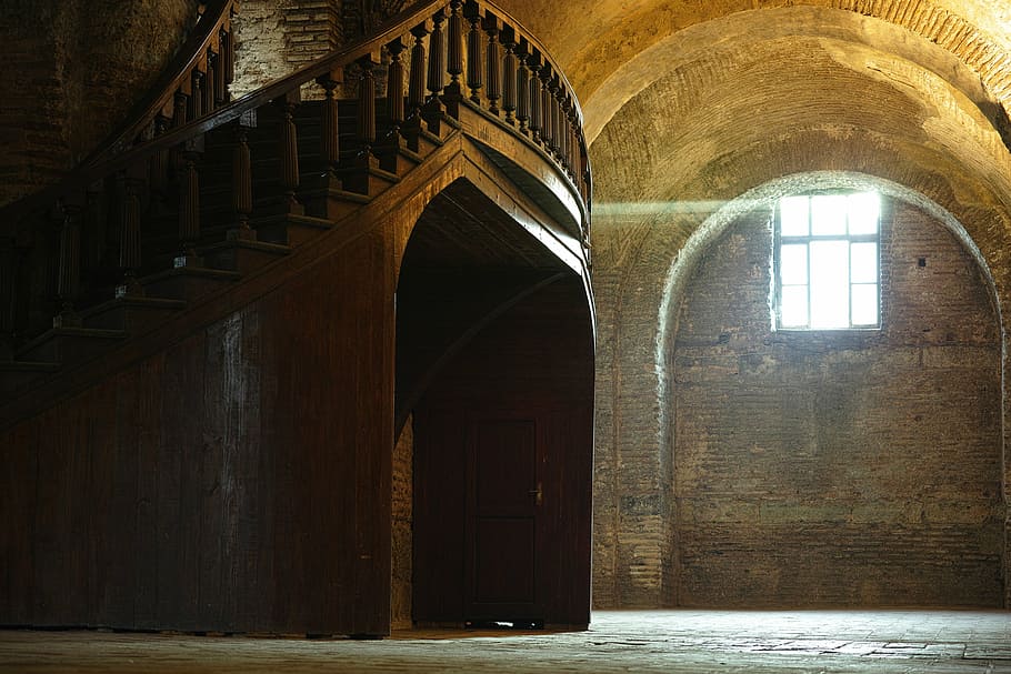 brown wooden stair inside the building, old, light, ruin, architecture HD wallpaper