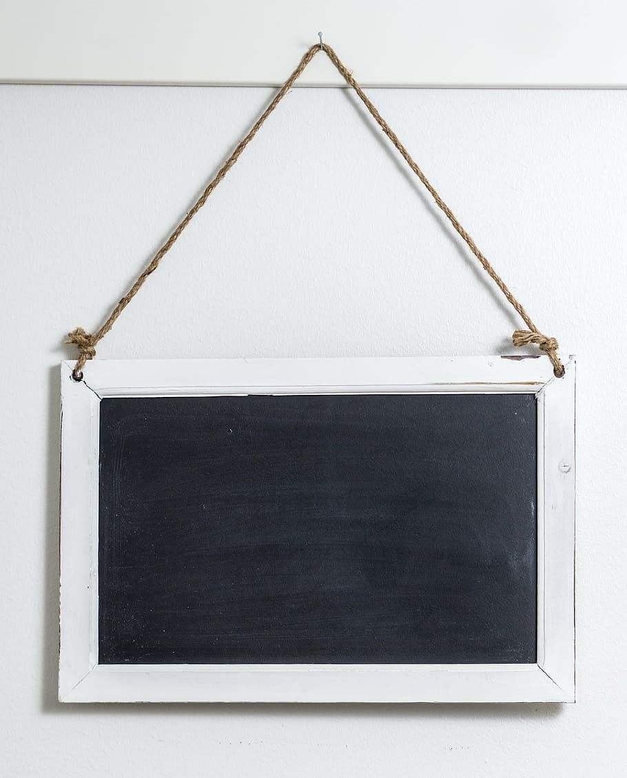 rectangular white framed blackboard, chalk, line, rope, old, retro