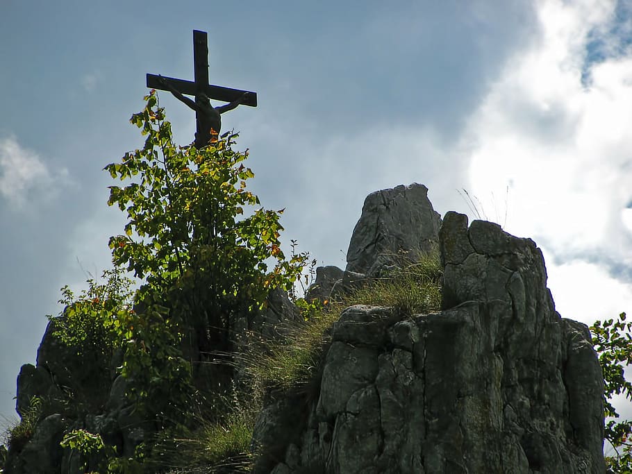 rock, mountain, summit, peak, cross, summit cross, nature, outside HD wallpaper
