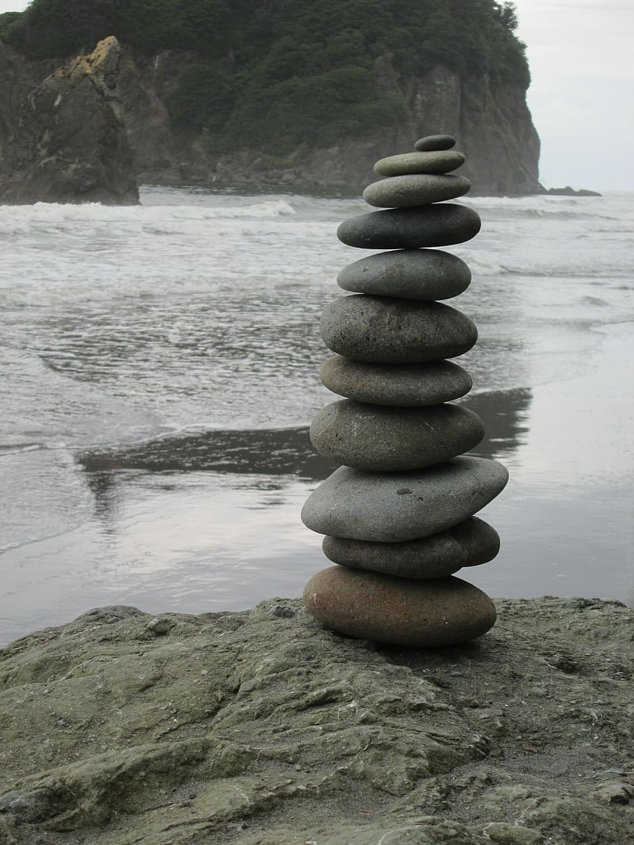 Ocean, Stacked, Stones, Sea, Stack, stacked stones, balance HD wallpaper