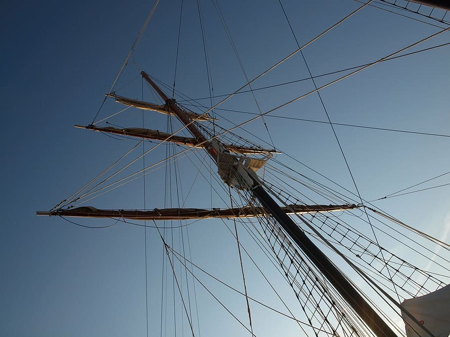mast, ship, sailing, rigging, sky, blue sky, tall, tall ship HD wallpaper
