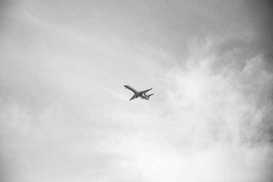 Grayscale photo of airplane, grayscale photography of airlines HD wallpaper