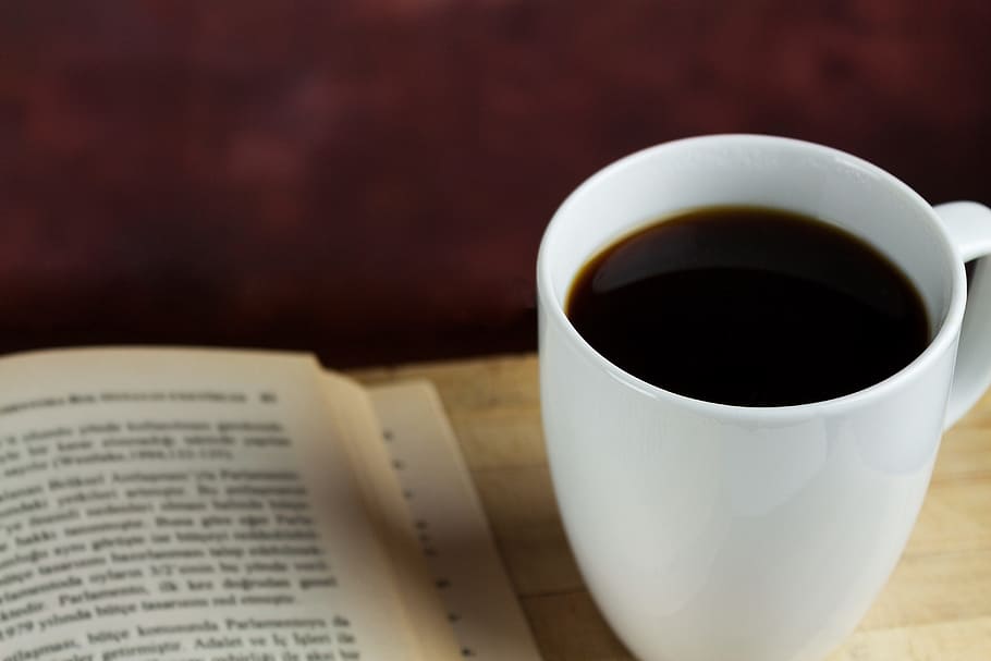 coffee, filter coffee, drink, beverage, break, read, book, cafe HD wallpaper